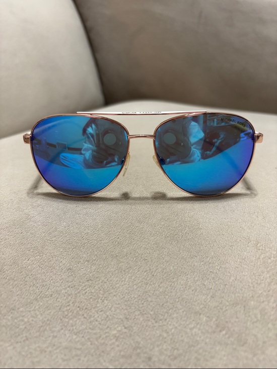 Michael Kors Aviator Sunglasses with Blue Mirrored Lenses and Rose Gold Frame main image 4